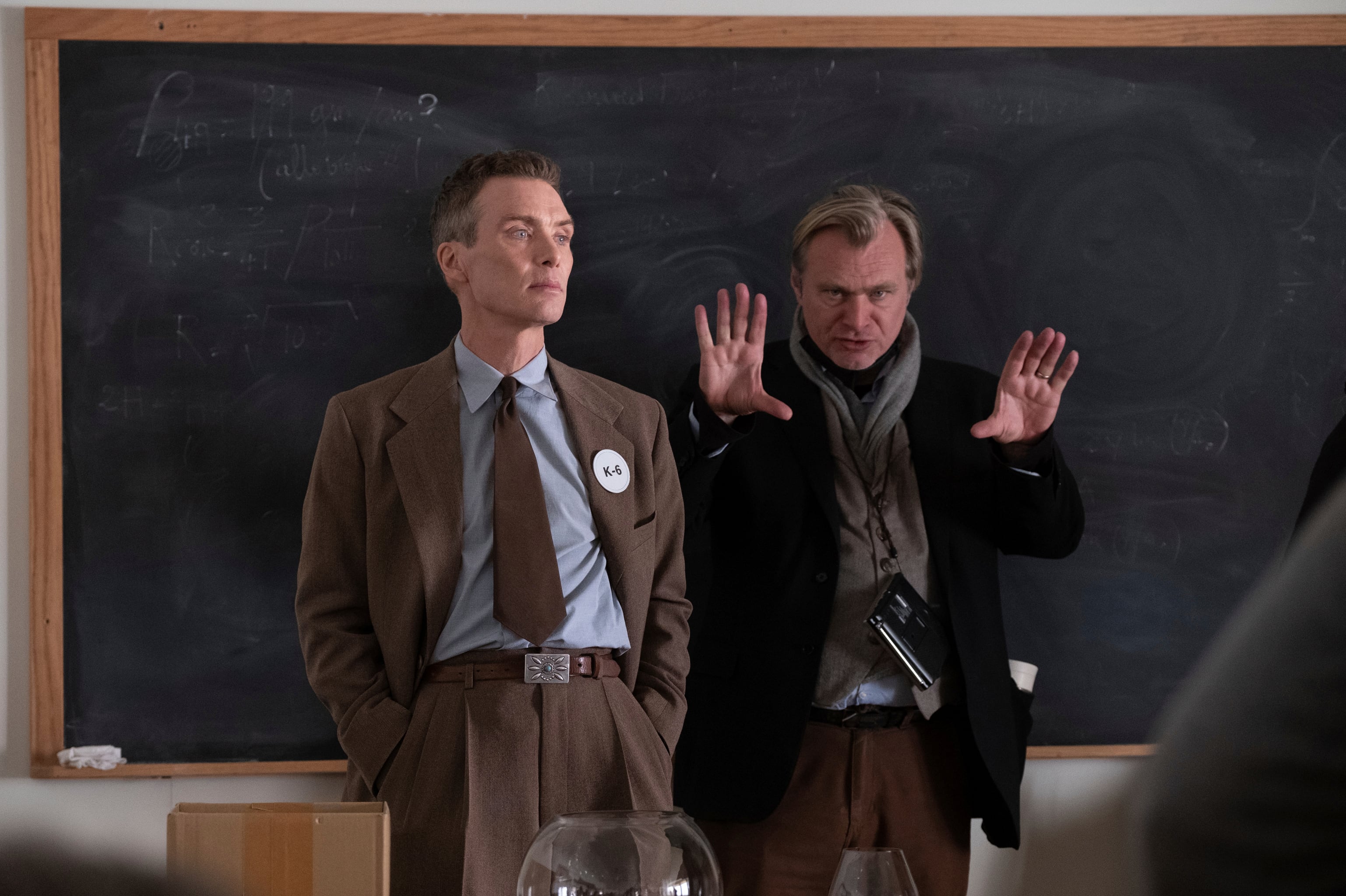 Cillian Murphy y Christopher Nolan en el set "Oppenheimer."