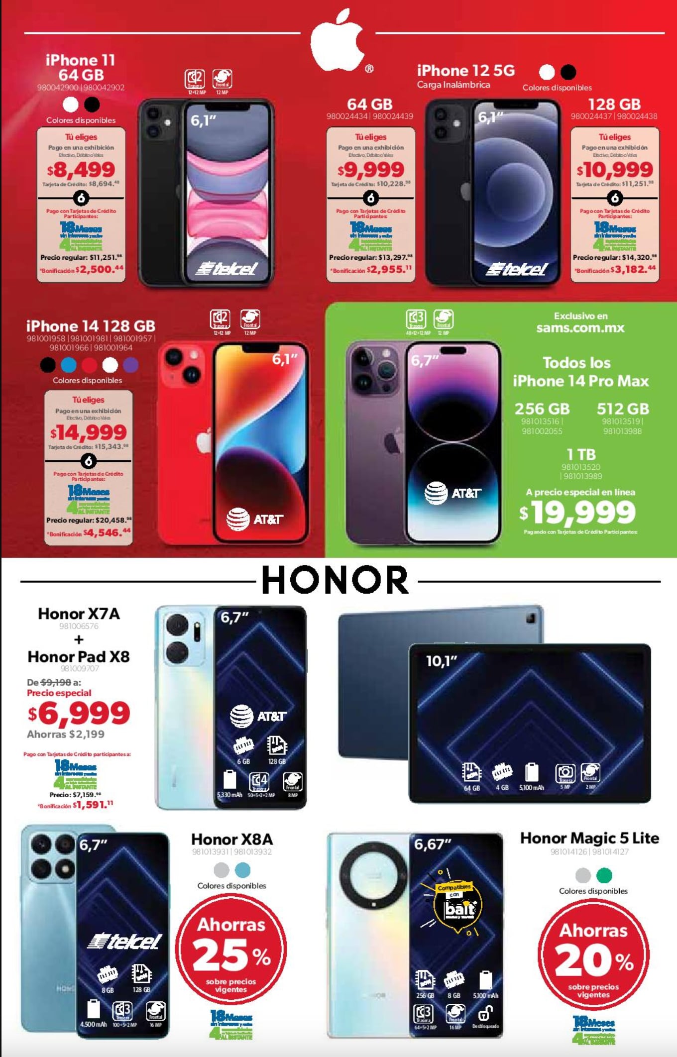 Sam´s club puso en oferta los teléfonos celulares de la marca Apple y Honor