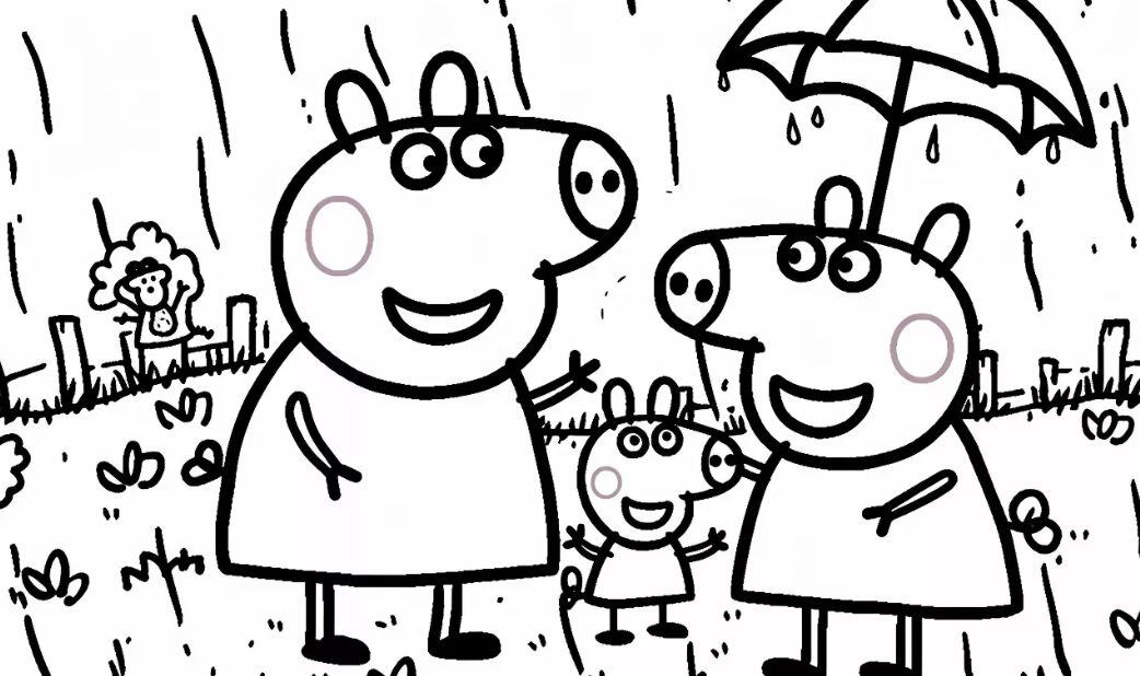 Dibujo de Peppa Pig en la lluvia con su mamá
