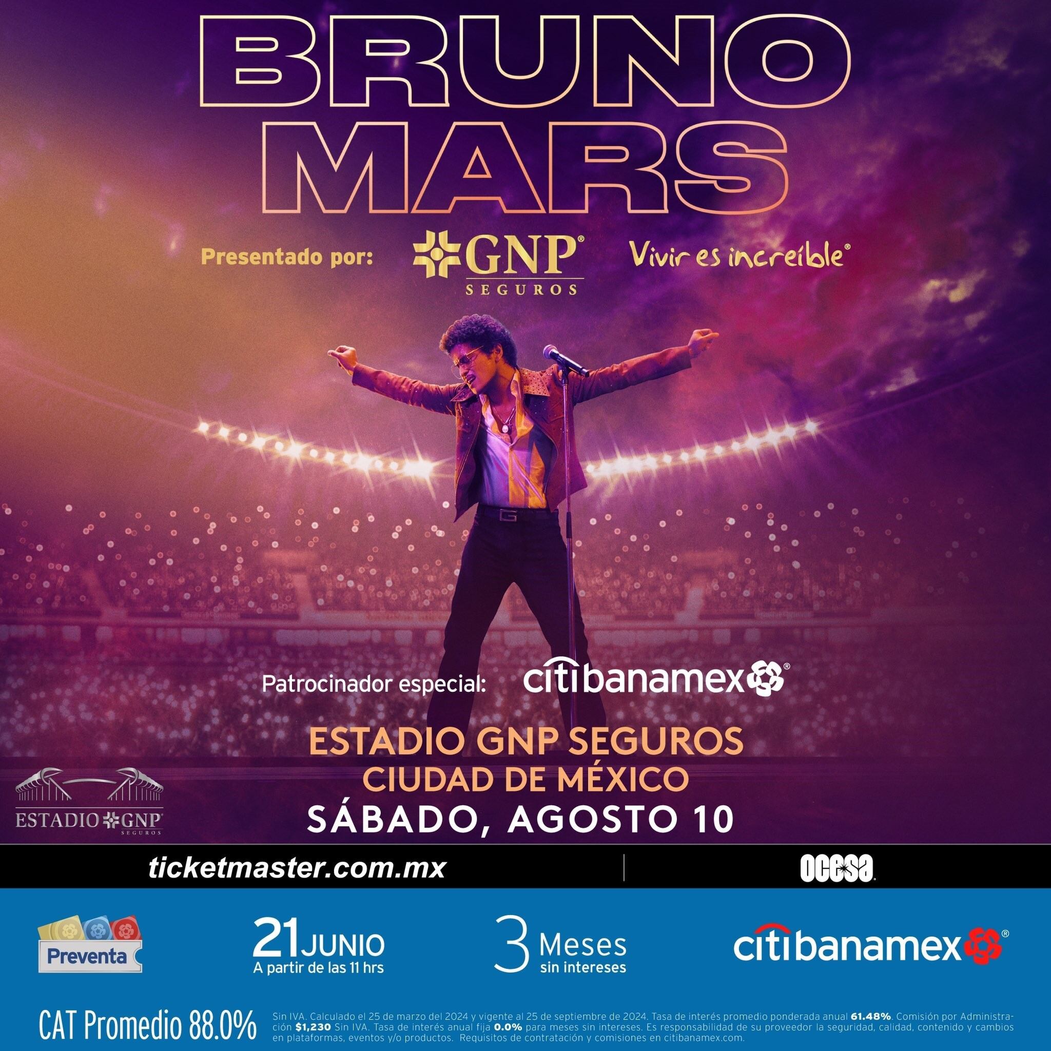 Concierto de Bruno Mars en Estadio GNP Seguros CDMX