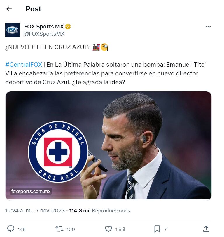 Tito Villa a Cruz Azul como Director Deportivo