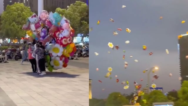 TikTok: Tratan de salvar los globos de una vendedora, pero el viento se los lleva en el momento más hermoso y triste