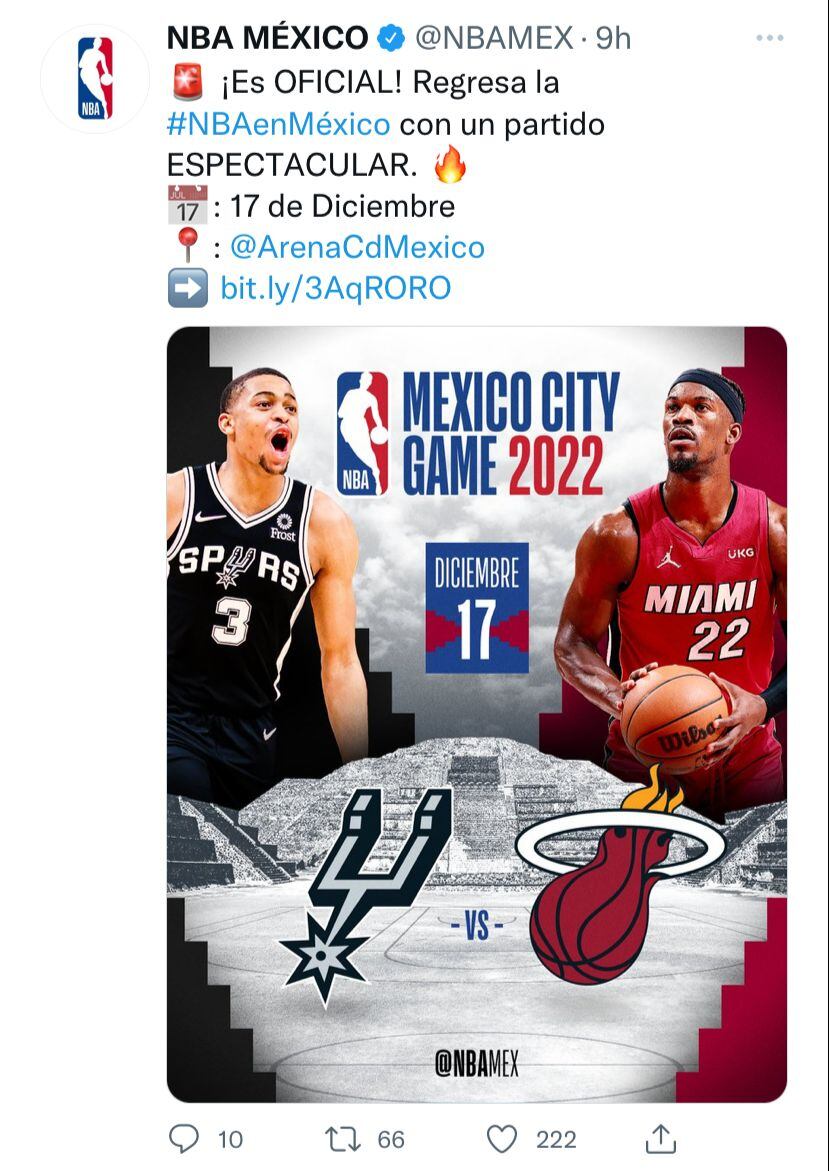 Un partido oficial de la NBA en México regresa después de 3 años de ausencia.