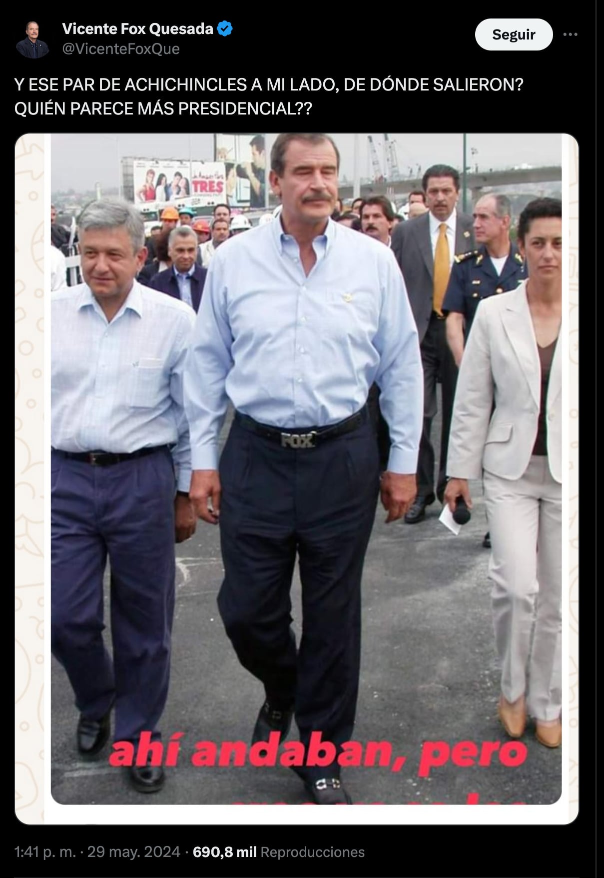 Vicente Fox comparte foto vieja con AMLO y Claudia Sheinbaum a su lado
