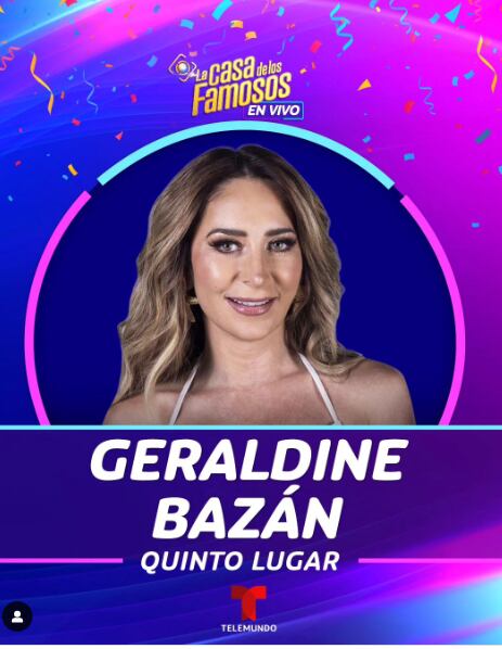 Geraldine Bazán queda en quinto lugar de La Casa de los Famosos 2024 de Telemundo