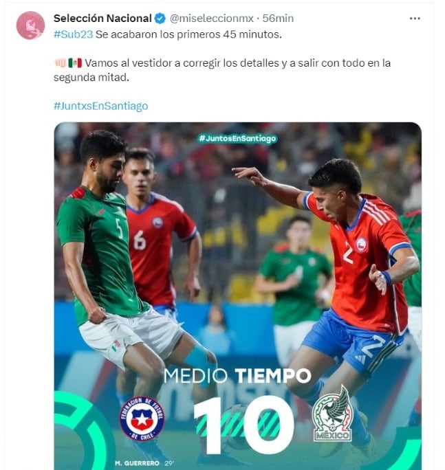 Selección Mexicana se va abajo en el marcador ante Chile al medio tiempo.